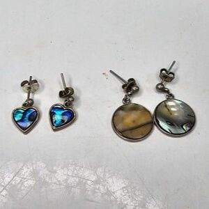 Lot of 2 Drop/Dangle Abalone/Mother of Pearl Dainty Earrings Silver Tone